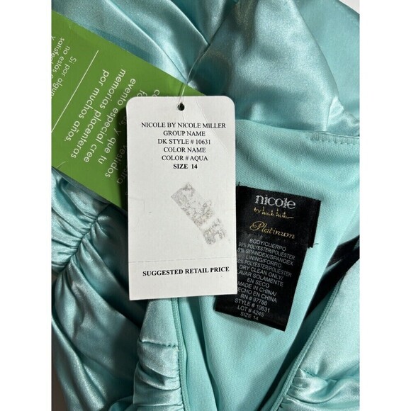 Nicole by Nicole Miller Platinum Formal Dress Gown Aqua Blue 14 Maxi Strapless - Picture 5 of 11